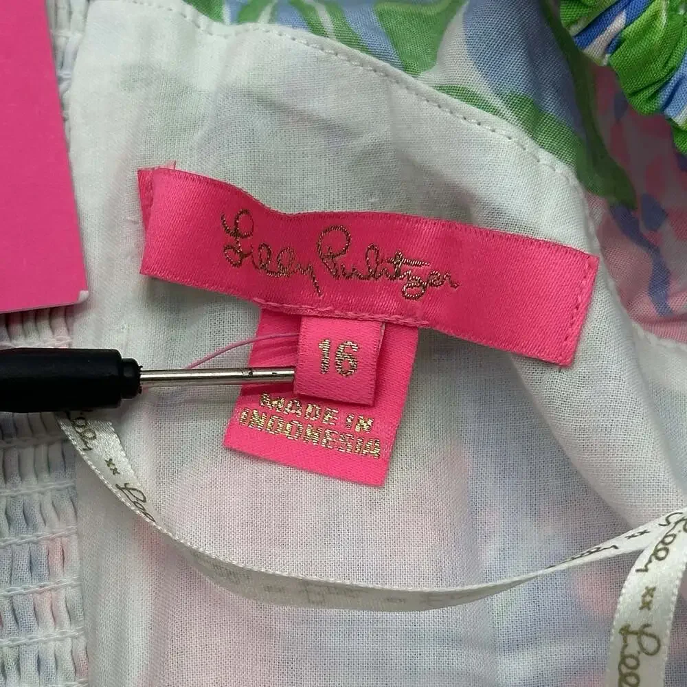Lilly Pulitzer Kay Size 16 A Cherry on Top Short Puff Sleeve Peplum Cotton Top